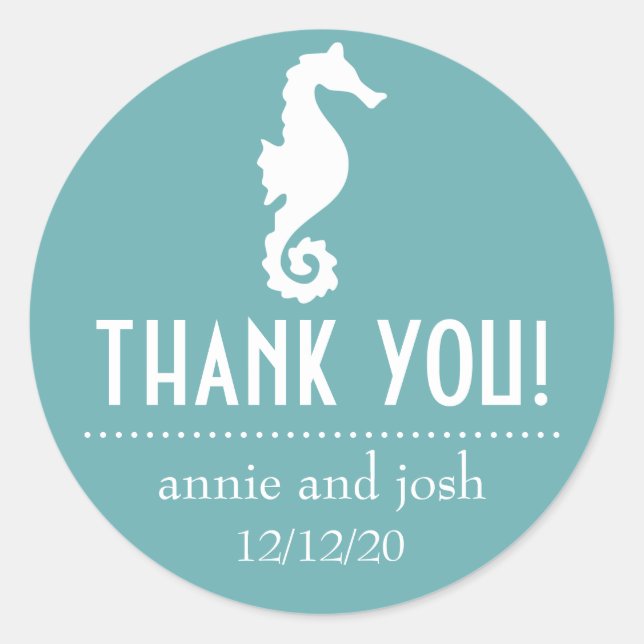 Seahorse Thank You Labels (Sea Foam) (Front)