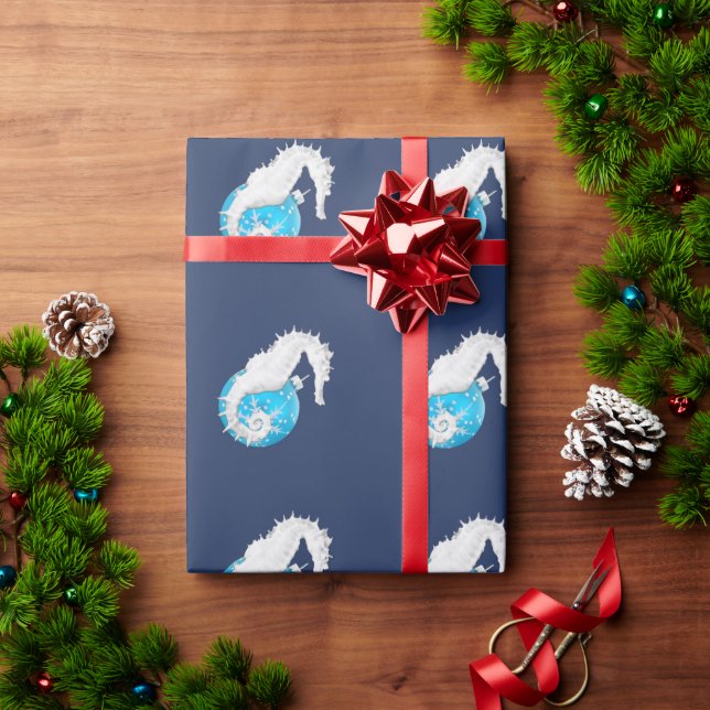 Seahorse Tropical Blue Christmas Wrapping Paper (Holiday Gift)