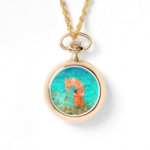 Seahorse tropical carribean turquoise orange watch