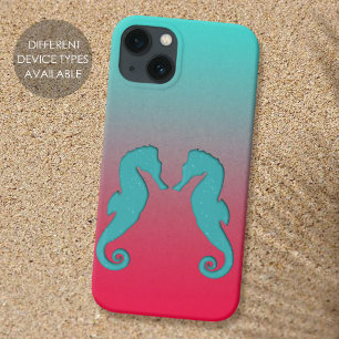 Seahorse turquoise silhouettes Simple Nautical Case-Mate iPhone 14 Case