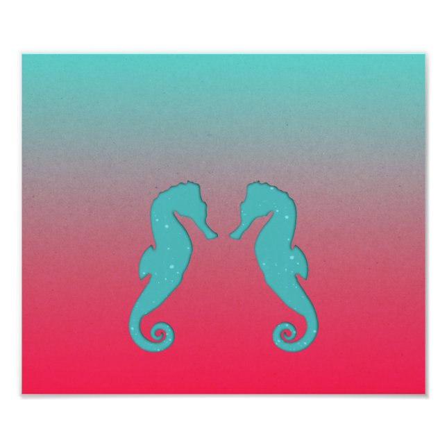 Seahorse turquoise silhouettes Simple Nautical Photo Print (Front)