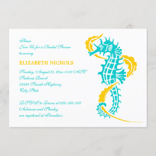 Seahorse turquoise, yellow wedding bridal shower invitation