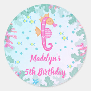 Seahorse Under The Sea Birthday Classic Round Sticker