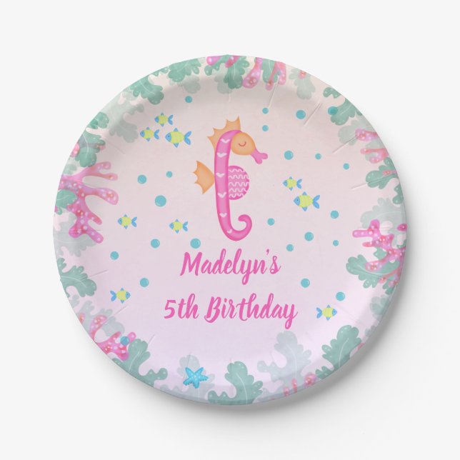 Seahorse Under The Sea Birthday Paper Plate (Front)