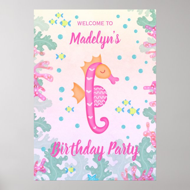 Seahorse Under The Sea Birthday Party Poster (Front)