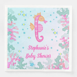Seahorse Under The Sea Blue Baby Shower Napkin