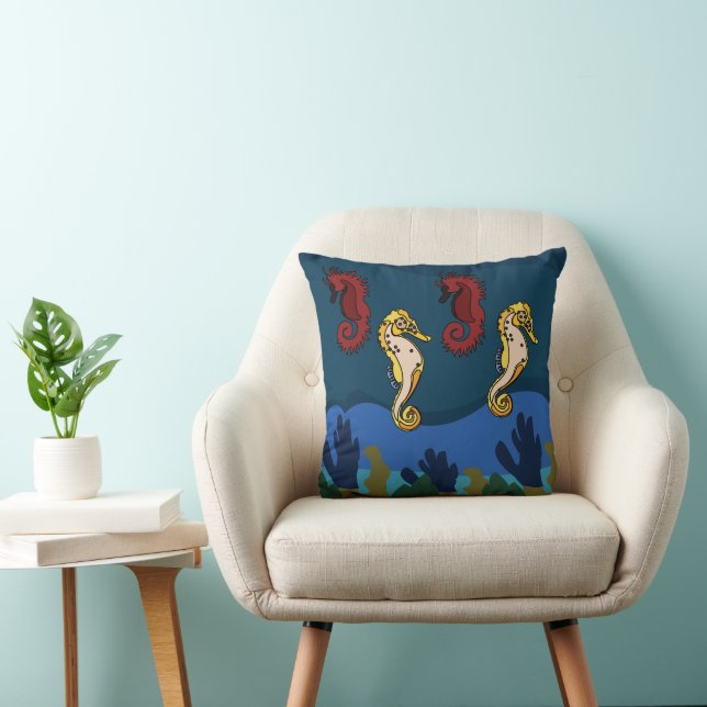 Seahorse Under The Sea Coral Coastal Beach Cushion (Chair)