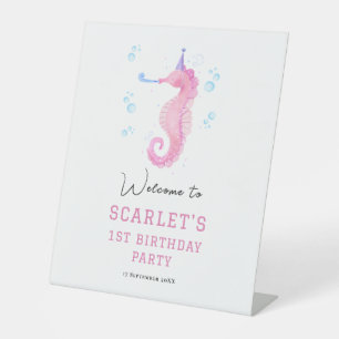 Seahorse Under the sea first birthday tabletop Pedestal Sign