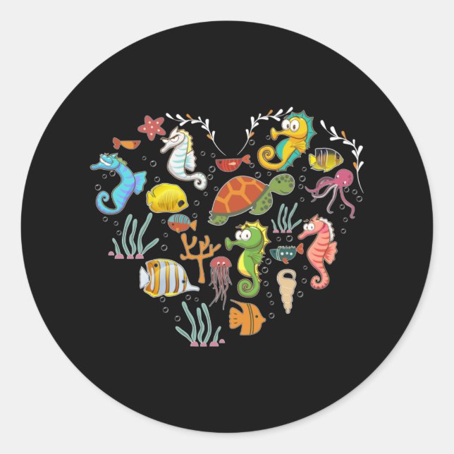 Seahorse Underwater Animal Heart Sea Horse Lover Classic Round Sticker (Front)