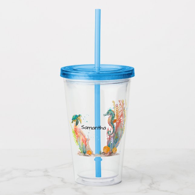 Seahorse Underwater Personalised  Acrylic Tumbler (Front)