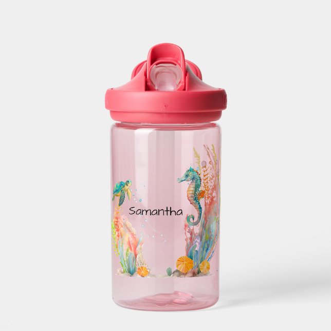 Seahorse Underwater Personalised  Water Bottle (Front)