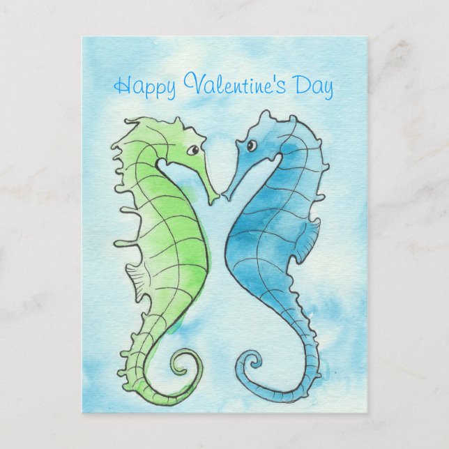 Seahorse Valentine Holiday Postcard (Front)