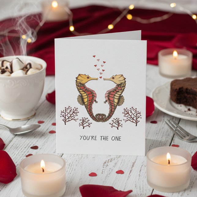 Seahorse Valentine's Day Card (Seahorse Valentine's Day Cards for Husband, Wife, Boyfriend, Girlfriend. Seahorse Heart Illustration)
