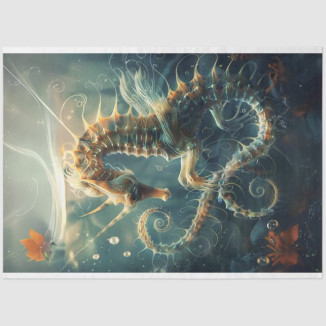 Seahorse Vibrantly Coloured in Ocean Decoupage Tissue Paper (Front)