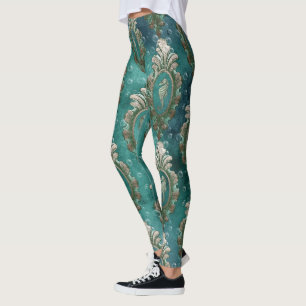 Seahorse Vintage Mirror Aquamarine Bubble Blue Sea Leggings