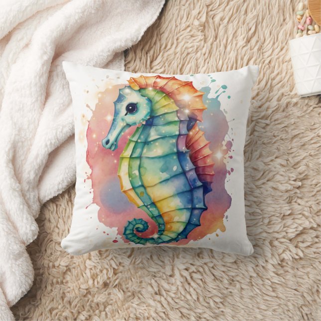 Seahorse Watercolor Colourful Print Cushion (Blanket)