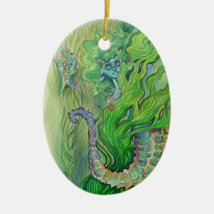 Seahorse Whisperer Mermaid Ceramic Tree Decoration