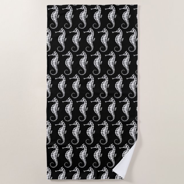 Seahorse White Beach Towel (Front)
