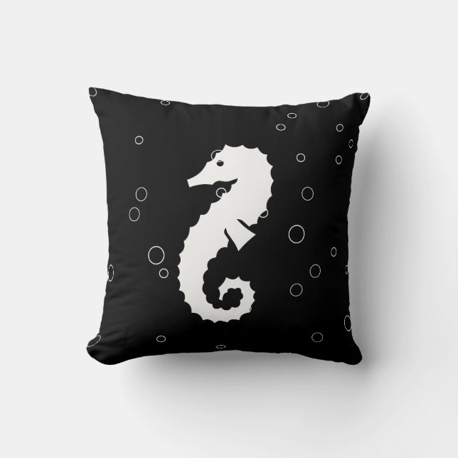 SEAHORSE WHITE on black pillow (Front)