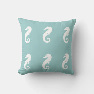 SEAHORSE WHITE on  blue pillow