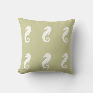 SEAHORSE WHITE on GREY pillow