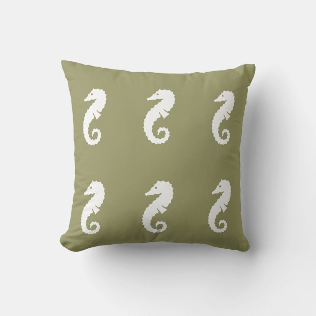 SEAHORSE WHITE on GREY pillow (Front)