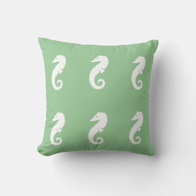 SEAHORSE WHITE on SEAFOAM GREEN  pillow (Front)