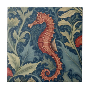 Seahorse William Morris style L Aquatic Sea Ocean Tile