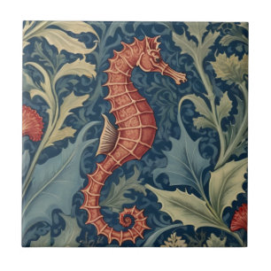 Seahorse William Morris style R Sea Ocean Marine Tile