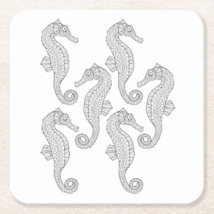 Seahorses Adult Colouring Paper Coaster
