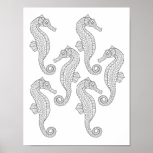 Seahorses Adult Colouring Poster