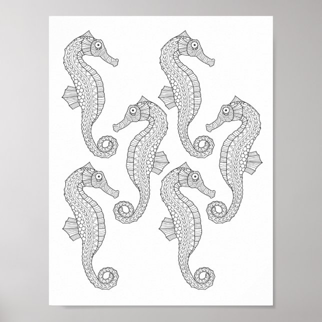 Seahorses Adult Colouring Poster (Front)
