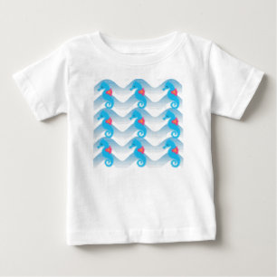 Seahorses And Blue Waves Pattern Baby T-Shirt