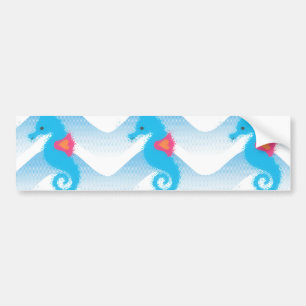 Seahorses And Blue Waves Pattern Bumper Sticker
