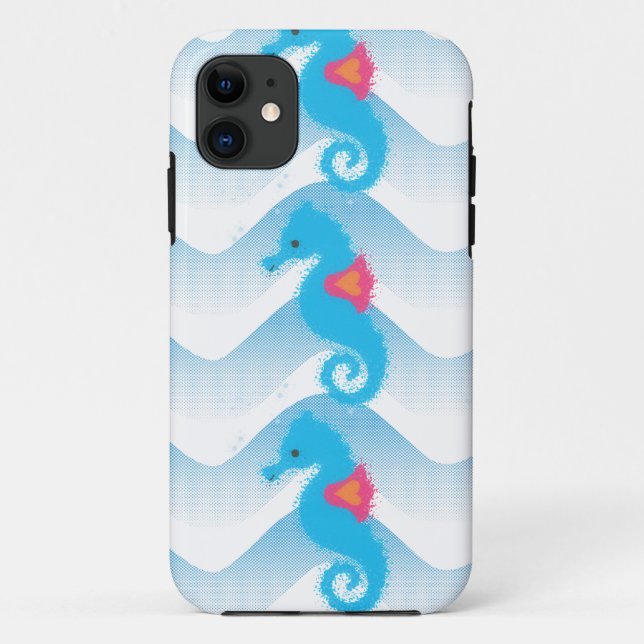 Seahorses And Blue Waves Pattern Case-Mate iPhone Case (Back)