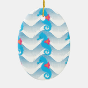 Seahorses And Blue Waves Pattern Ceramic Tree Decoration