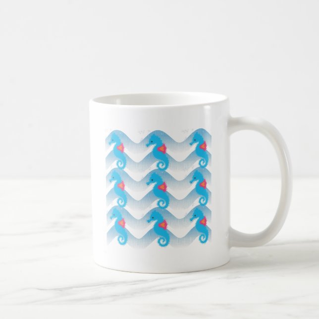 Seahorses And Blue Waves Pattern Coffee Mug (Right)