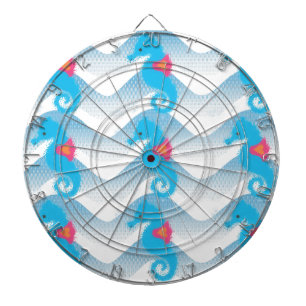 Seahorses And Blue Waves Pattern Dartboard