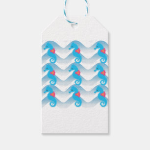 Seahorses And Blue Waves Pattern Gift Tags