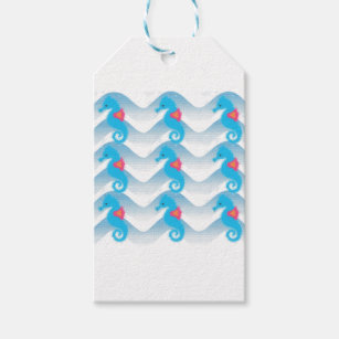 Seahorses And Blue Waves Pattern Gift Tags