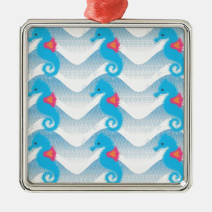 Seahorses And Blue Waves Pattern Metal Tree Decoration