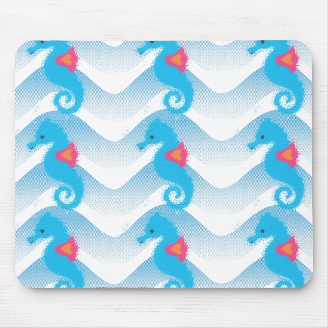Seahorses And Blue Waves Pattern Mouse Mat (Front)
