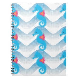 Seahorses And Blue Waves Pattern Notebook