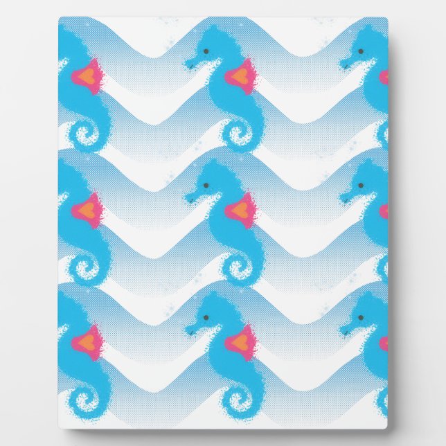 Seahorses And Blue Waves Pattern Plaque (Front)