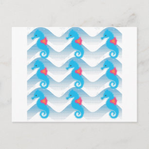 Seahorses And Blue Waves Pattern Postcard