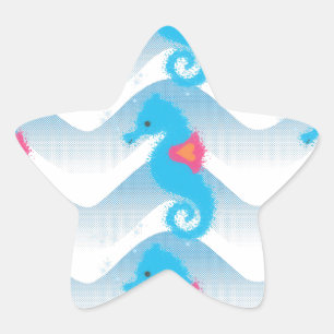 Seahorses And Blue Waves Pattern Star Sticker