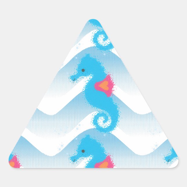 Seahorses And Blue Waves Pattern Triangle Sticker (Front)