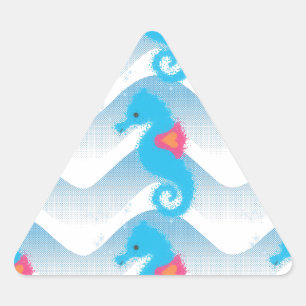 Seahorses And Blue Waves Pattern Triangle Sticker