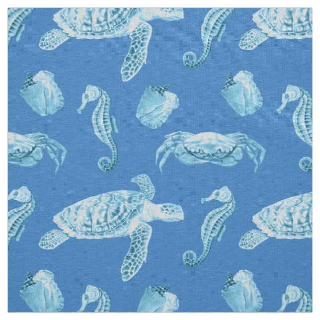 Seahorses and Sea Turtles Fabric (Swatch)