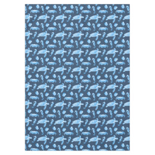 Seahorses and Sea Turtles Navy Blue Tablecloth